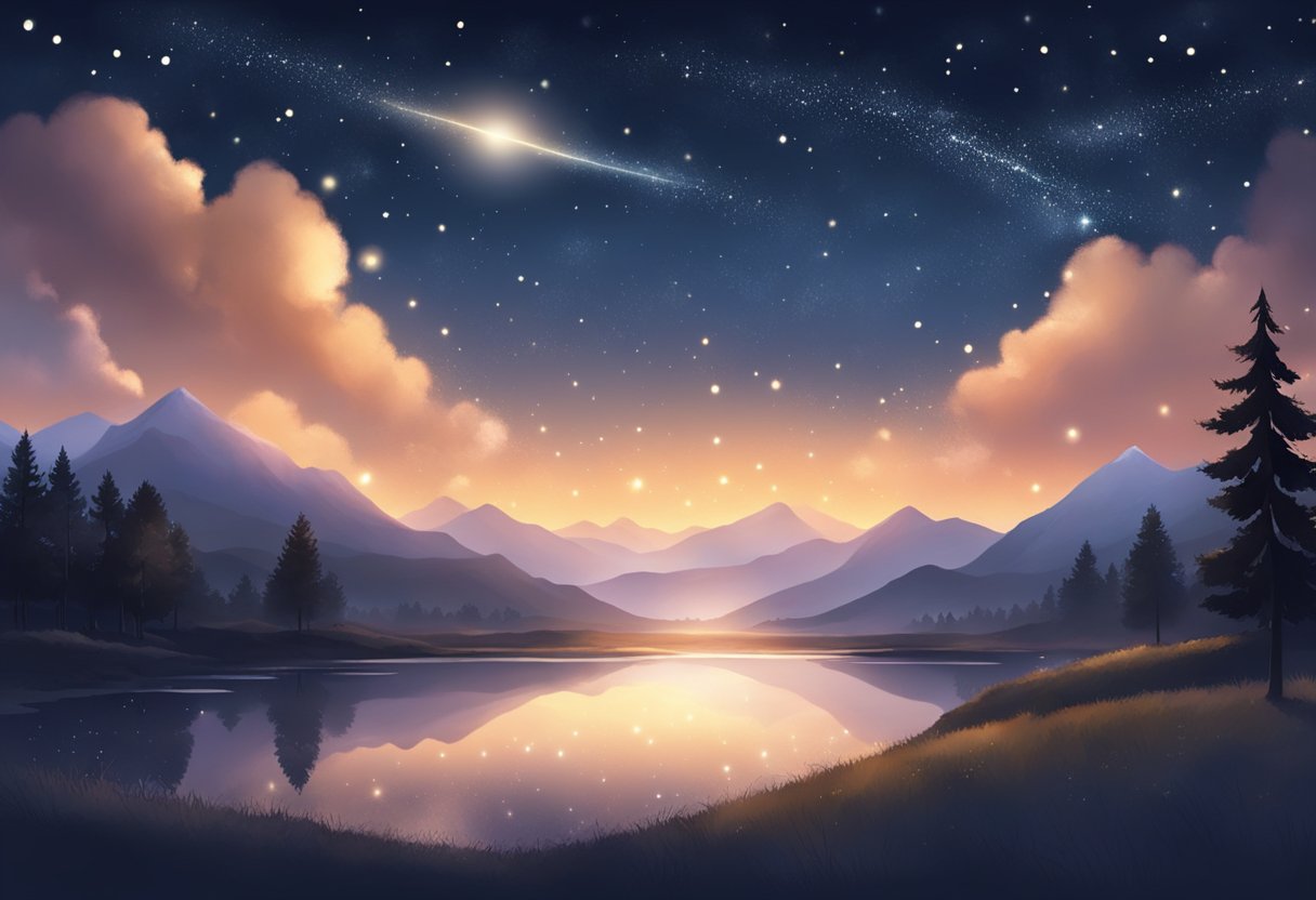 A dark sky filled with twinkling stars, shining brightly and casting a soft glow over the landscape