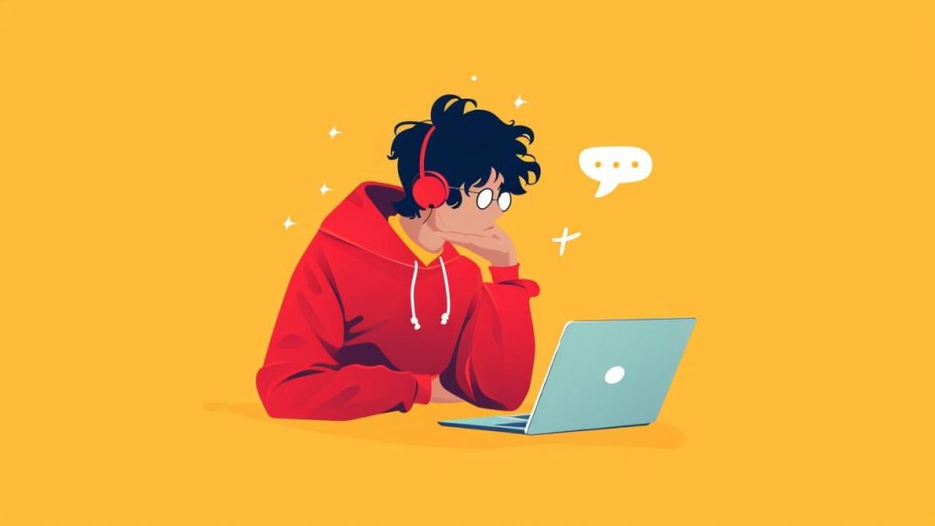 illustration thinking behind laptop